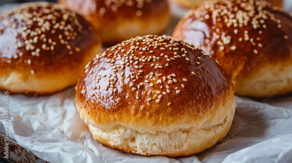 1.Brioche bun with sesame on white background 1.Brioche bun with sesame on white background