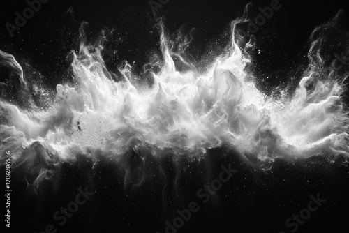 White powder explosion on black background.