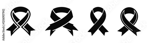 Set of black tribute awareness ribbons. Vector illustration