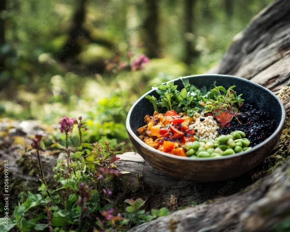 A paleo dinner bowl, in a natural outdoor setting, showcasing the simplicity and wholesomeness of paleo meals A paleo dinner bowl, in a natural outdoor setting, showcasing the simplicity and wholesomeness of paleo meals
