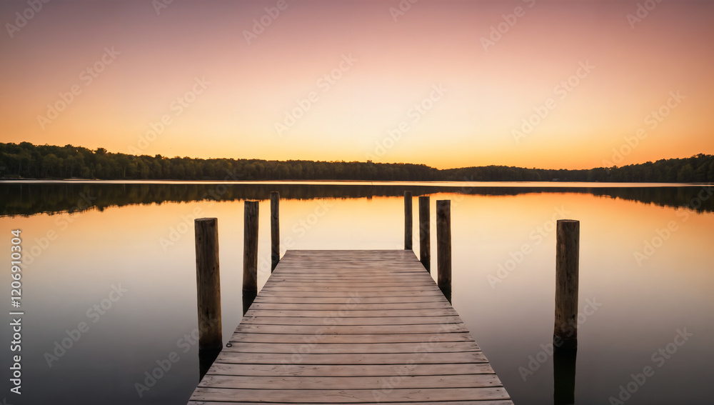 Tranquil Sunset Over a Serene Lake Dock Tranquil Sunset Over a Serene Lake Dock