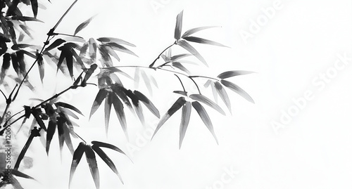 bamboo tree with a black ink painting style, white background