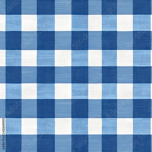 Blue gingham, a seamless pattern with a linen-like texture