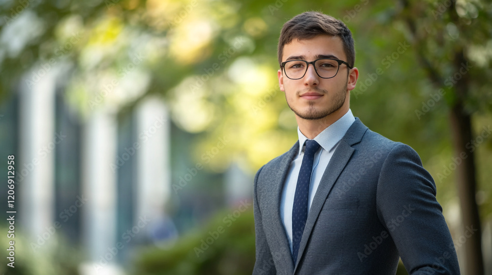 Young man in business attire posing confidently in outdoor urban setting during daylight Young man in business attire posing confidently in outdoor urban setting during daylight