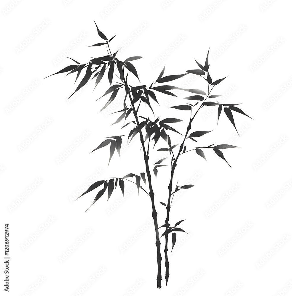 Obraz premium bamboo tree with a black ink painting style, white background