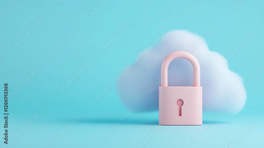 Pink Cloud Lock on Blue Background Symbolizing Digital Security and Privacy Concepts in Modern Technology Pink Cloud Lock on Blue Background Symbolizing Digital Security and Privacy Concepts in Modern Technology