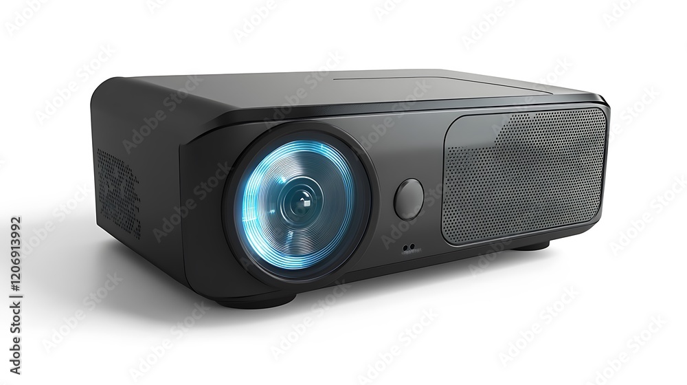 a black rectangular device with a round blue light a black rectangular device with a round blue light