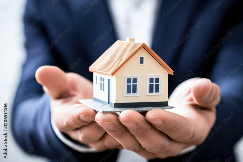 Businessman holding a miniature house model Businessman holding a miniature house model