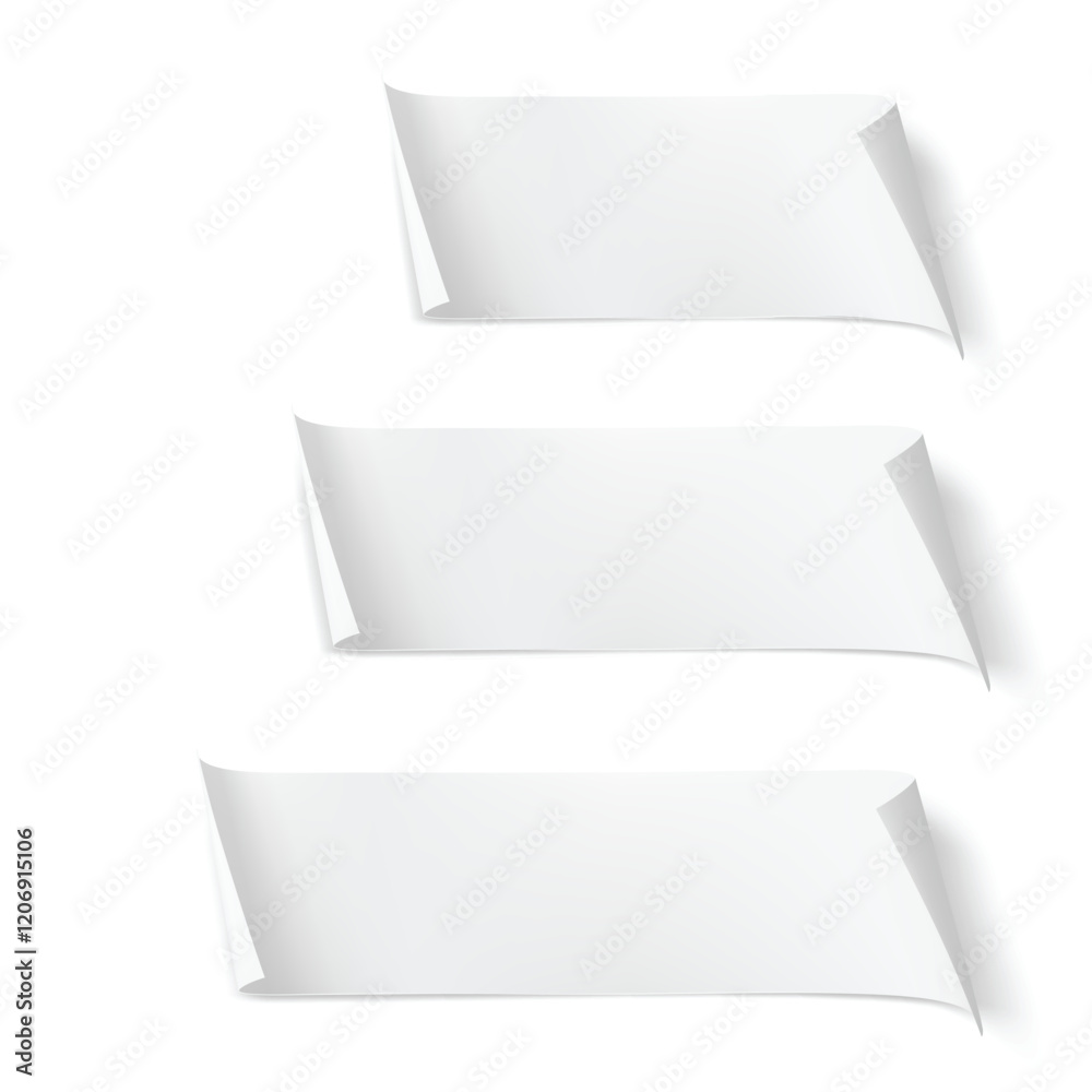 Set of Blank White Folded Paper Banner Ribbons for Design Vector