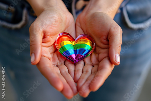 Wallpaper Mural Beautiful colorful decorative heart in strong human hands on bright color, abstract vivid composition consists of fictional unreal fantastic vision on background Torontodigital.ca