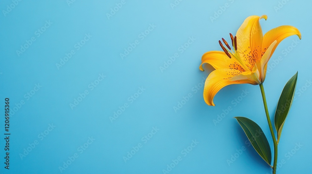 Obraz premium Single Yellow Lily on Blue Background