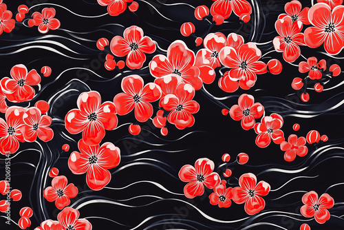 Wallpaper Mural japanese red pattern  Torontodigital.ca