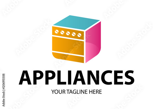 Modern minimalist home appliance store logo. Refrigerator stove and washing machine icon.