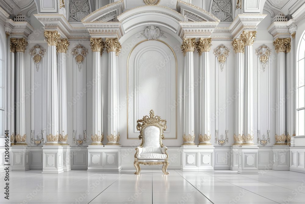Obraz premium Fantastically beautiful throne of power of king or queen in throne room, abstract vivid composition consists of fictional unreal fantastic vision on background