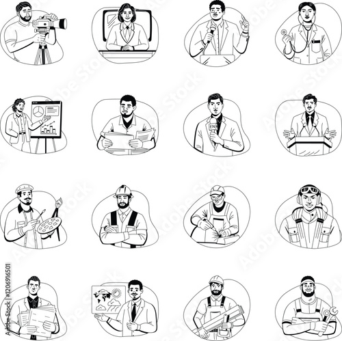 Bundle of Job Glyph Style Illustrations 

