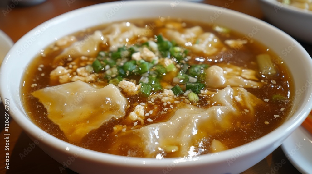 97.Steamed wonton dumpling stuffed with minced pork and chicken eating with sesame oil sauce 97.Steamed wonton dumpling stuffed with minced pork and chicken eating with sesame oil sauce