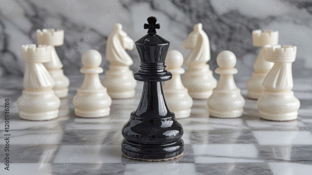 A lone black chess piece stands. A lone black chess piece stands.