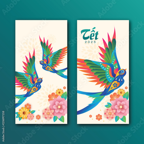 Canvas Print two colorful birds are on a green background with flowers and a picture of a par