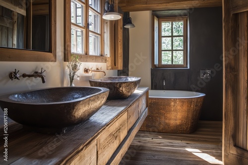 Rustic Wooden Bathroom Feat...