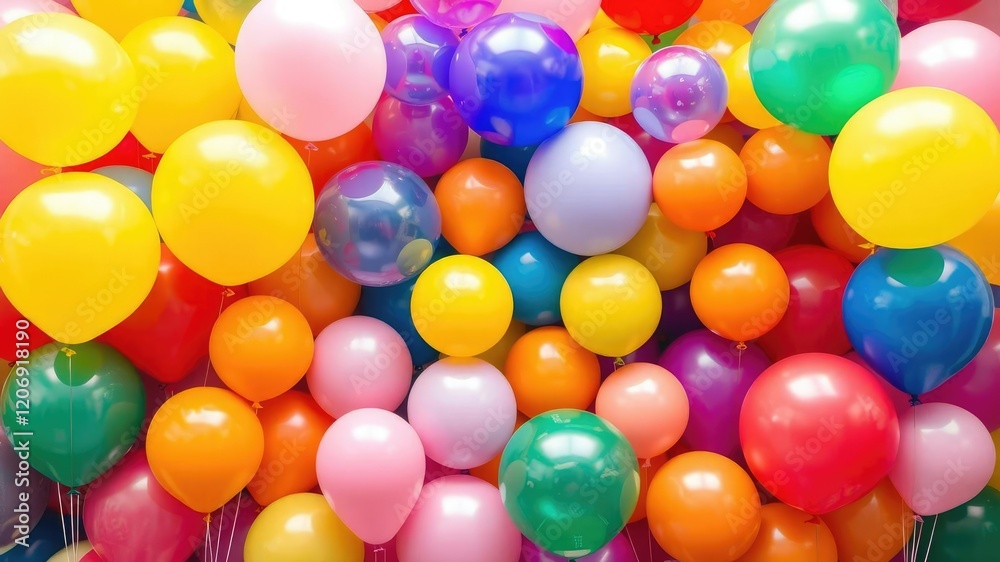A vibrant display of balloons in different colors and shapes, celebratory mood, balloons A vibrant display of balloons in different colors and shapes, celebratory mood, balloons