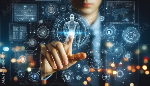 Technology artificial intelligence digital ai hand concept on cyber future business tech science innovation futuristic network strategy background virtual data communication learning assistant search.