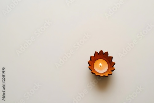 Minimalist Indian Diya with Text Space on White Background photo