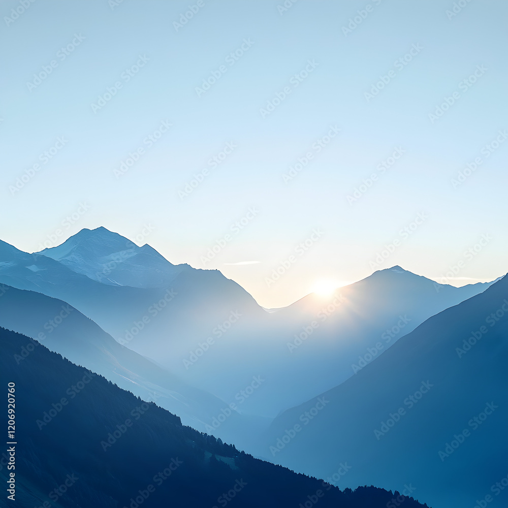 Serene Sunrise in the Mountains: A breathtaking panoramic view of majestic mountains bathed in the soft, ethereal glow of a sunrise. The tranquil scene evokes a sense of peace and serenity. Serene Sunrise in the Mountains: A breathtaking panoramic view of majestic mountains bathed in the soft, ethereal glow of a sunrise. The tranquil scene evokes a sense of peace and serenity.