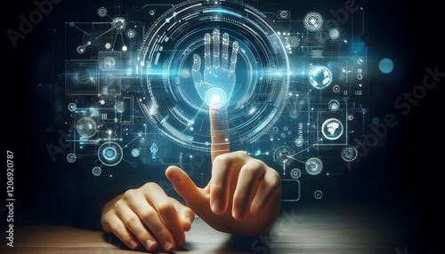 Technology artificial intelligence digital ai hand concept on cyber future business tech science innovation futuristic network strategy background virtual data communication learning assistant search.