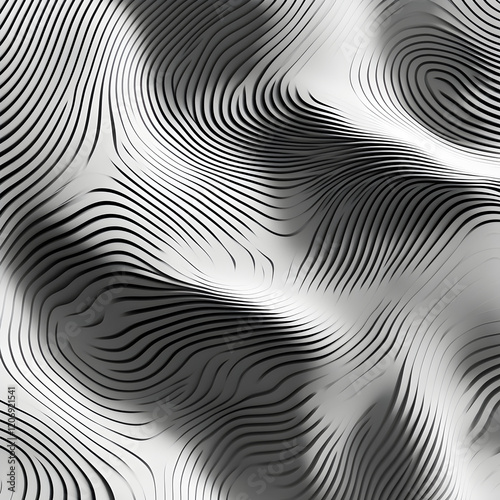 Wallpaper Mural Abstract Monochrome Lines: An intricate web of black lines dance across a flowing surface, creating a mesmerizing optical illusion of depth and movement. Torontodigital.ca