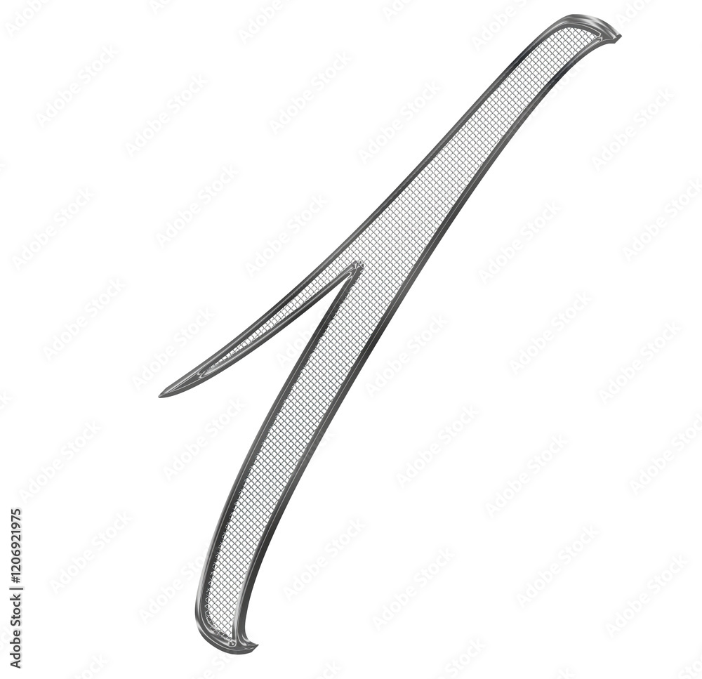 Fototapeta premium Silver, ornate, metal 3D number with metal mesh inside.