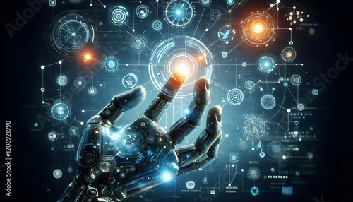 Technology artificial intelligence digital ai hand concept on cyber future business tech science innovation futuristic network strategy background virtual data communication learning assistant search.