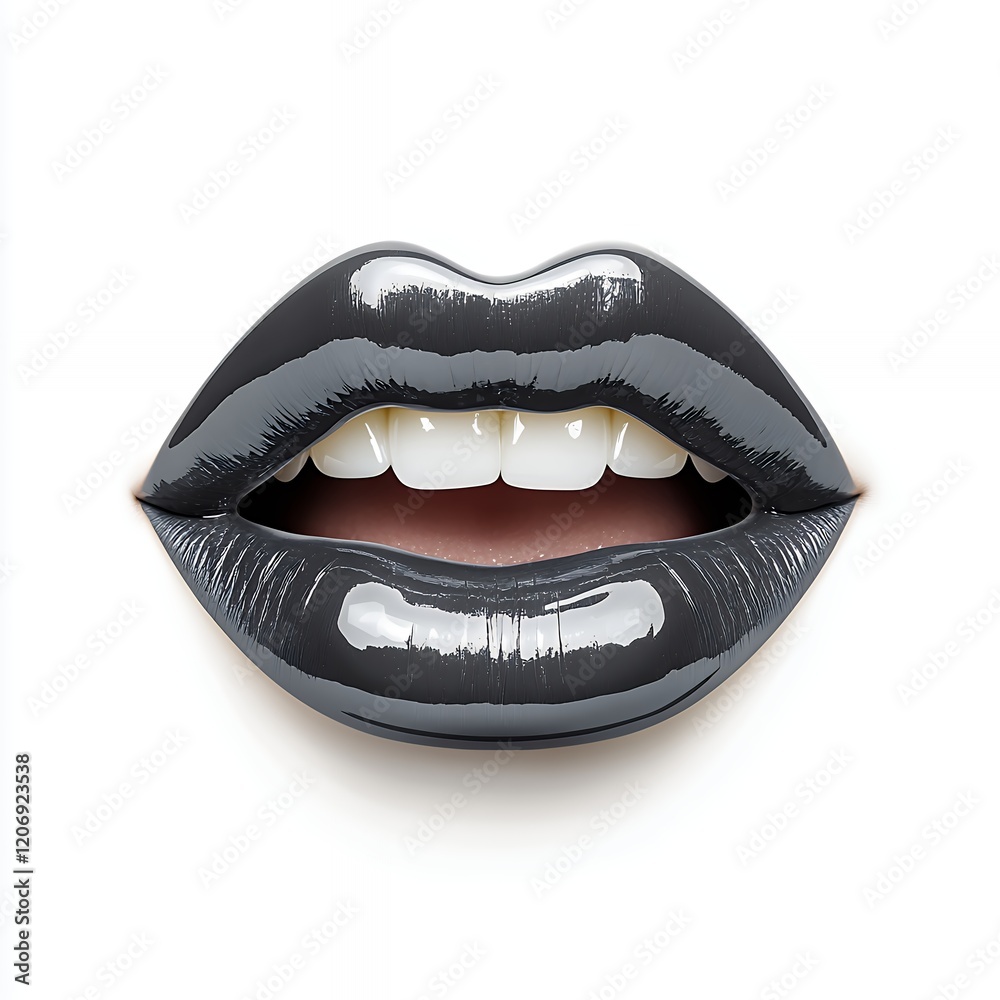 Close-up of Glossy Dark Lips on White Background, High-Resolution Image for Makeup and Beauty Advertising Close-up of Glossy Dark Lips on White Background, High-Resolution Image for Makeup and Beauty Advertising