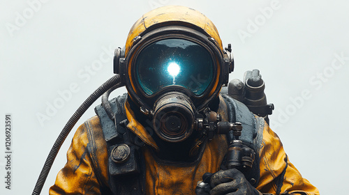 a man in a diving suit with a gas mask
