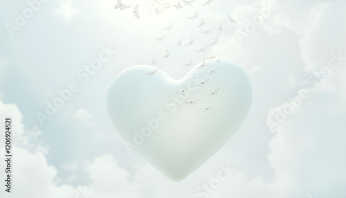 valentine day romantic and beautiful heart shape clouds and butterflies in the sky ai