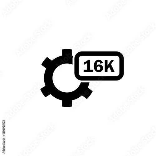  16k screen resolution .Video resolution gear icon isolated on white background. photo