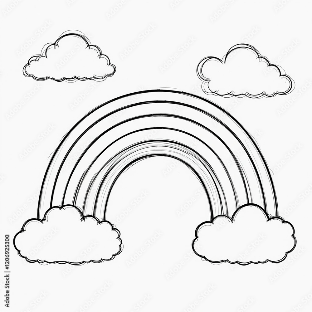 Cute Rainbow and Clouds Coloring Page Cute Rainbow and Clouds Coloring Page