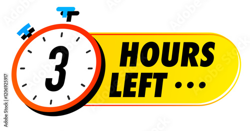 Countdown 3 hours left vector badge for social media post, promotion, promo offer
