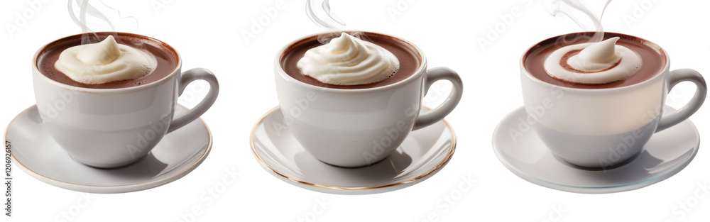 set of Cup of Hot Cocoa with Whipped Cream, Isolated on Transparent Background set of Cup of Hot Cocoa with Whipped Cream, Isolated on Transparent Background