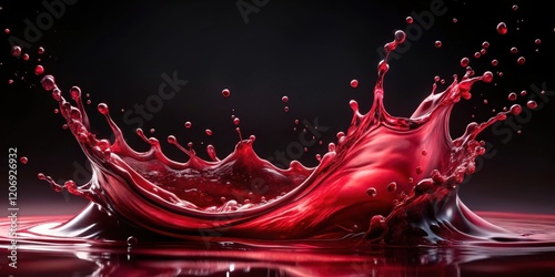 Deep crimson liquid splashes abstractly on a dark background, creating a mesmerizing visual effect , elegance, red wine