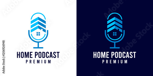 Podcast house logo vector icon design illustration. Podcast logo vector with house and microphone icon symbol design template illustration. Real estate podcast logo.