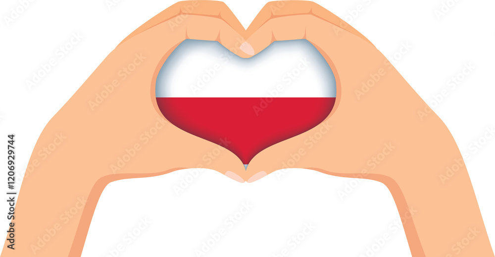 Obraz premium Poland independence day illustration. Hands forming a heart shape with the flag inside.