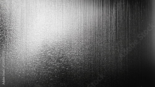 Abstract black and white background with a fine metal texture, illuminated by soft light from above. The grainy gradient creates a natural wood or rough paper effect, perfect for design projects empha