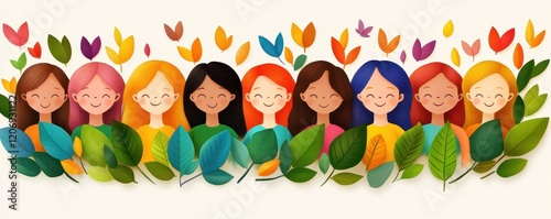 Colorful illustration of diverse women smiling.