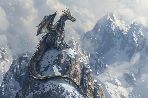 Fantastically beautiful mythological dragon with big wide wings, abstract vivid composition consists of fictional unreal fantastic vision on background