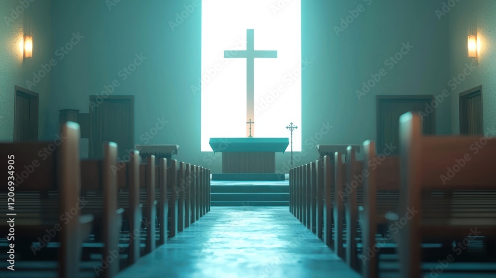 Naklejka premium Serene Church Interior: A Tranquil Space of Worship
