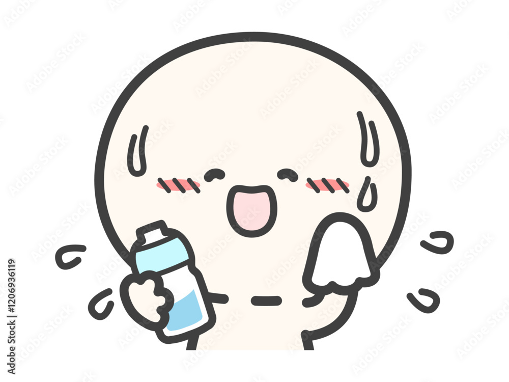 汗をかいている暑そうな人物と水のペットボトルのベクターイラスト01 汗をかいている暑そうな人物と水のペットボトルのベクターイラスト01