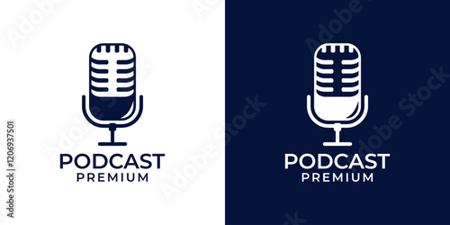 Podcast microphone logo icon. Podcast mic vector illustration design template. Podcast logo design concept for youtube channel, studio, music, entertainment, radio in modern minimalist stye