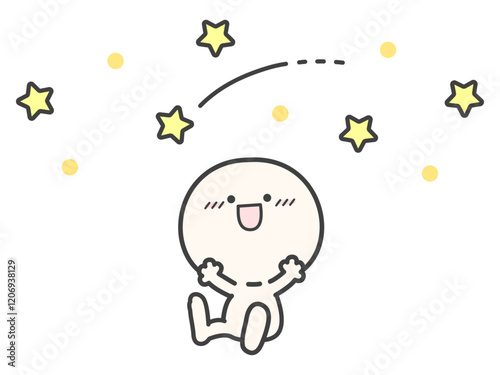 星空と流れ星とシンプルな笑顔の人物