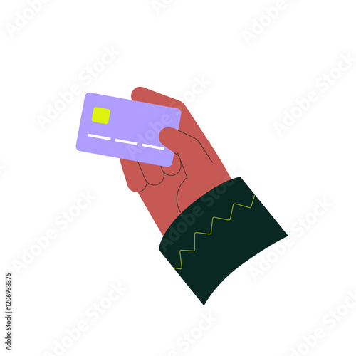 Credit card in hand symbolizing online payment, financial transactions, and banking services, isolated flat vector illustration