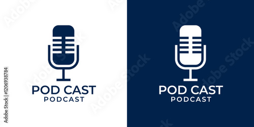 Podcast microphone logo icon. Podcast mic vector illustration design template. Podcast logo design concept for youtube channel, studio, music, entertainment, radio in modern minimalist stye